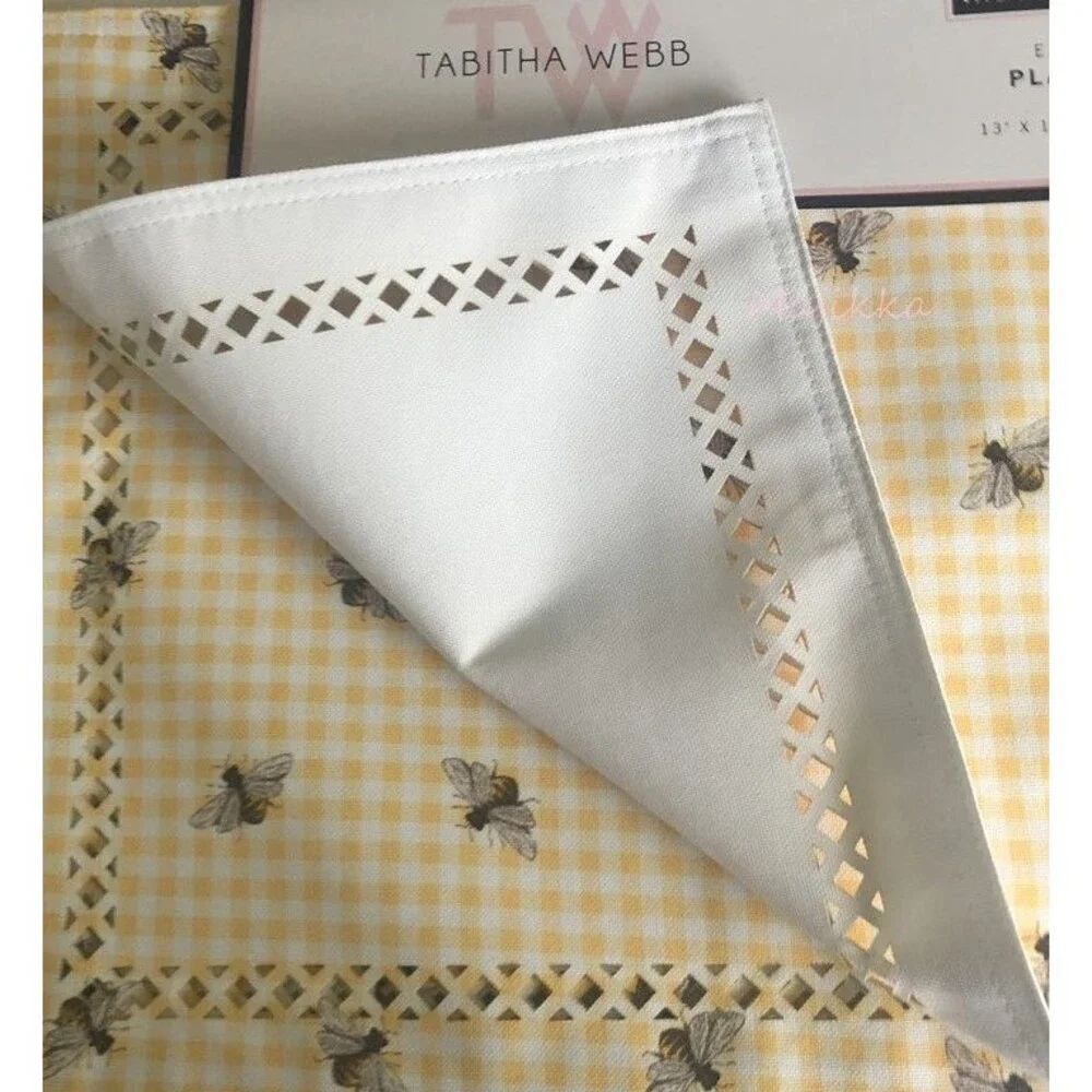Tabitha Webb Bumblebee Bees Spring Placemats Gingham Plaid Yellow Cut Work
